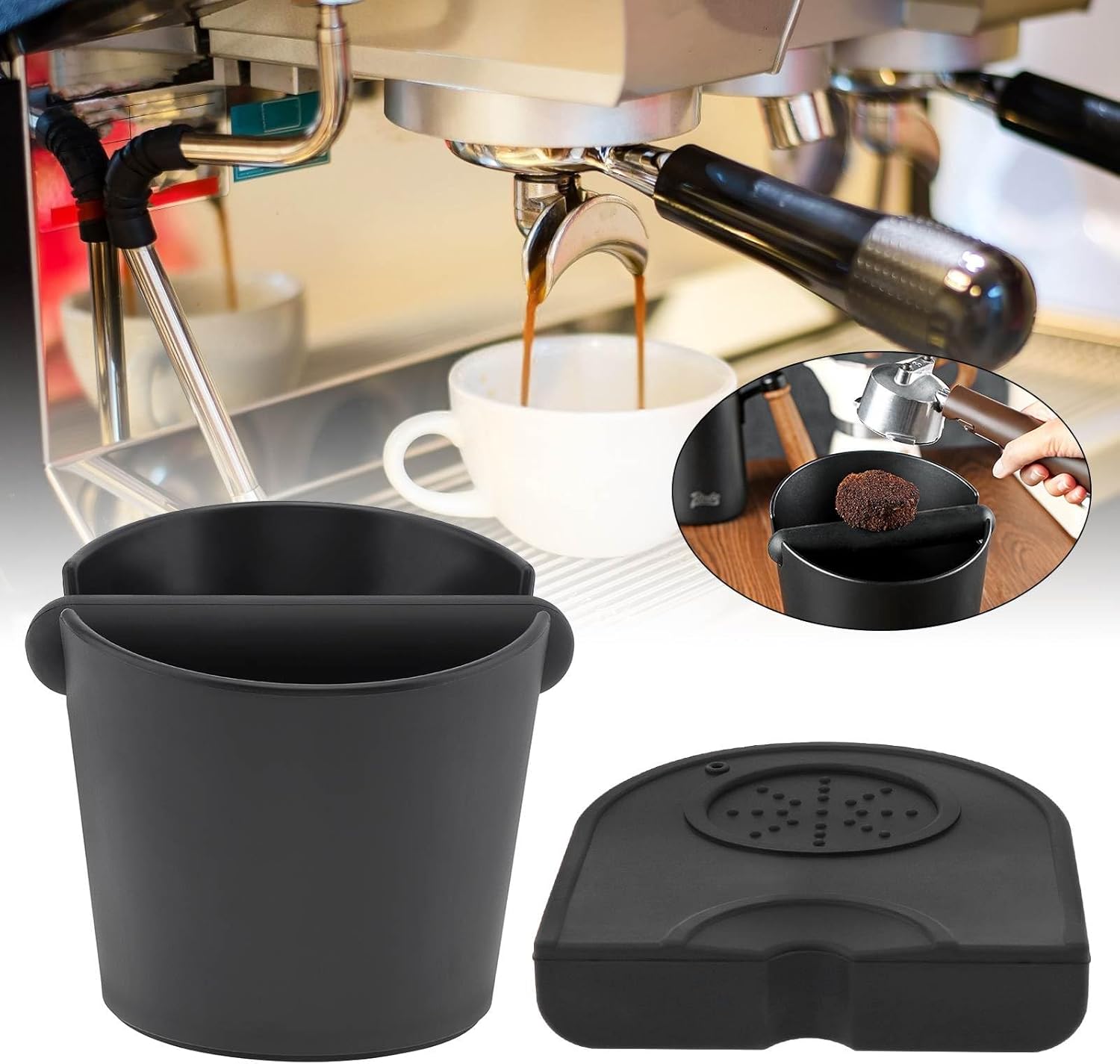 Silicone Coffee Grounds Container + Coffee Mat - Suitable for Office and Home - With Removable Tamper and Non-Slip Base - Image 1