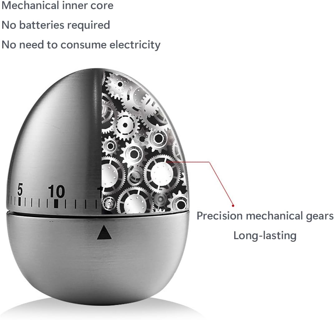 Egg Timer - Kitchen Timer - Analogue Kitchen Timer - Mechanical Kitchen Timer - Timer - Egg - Stainless Steel - Image 2