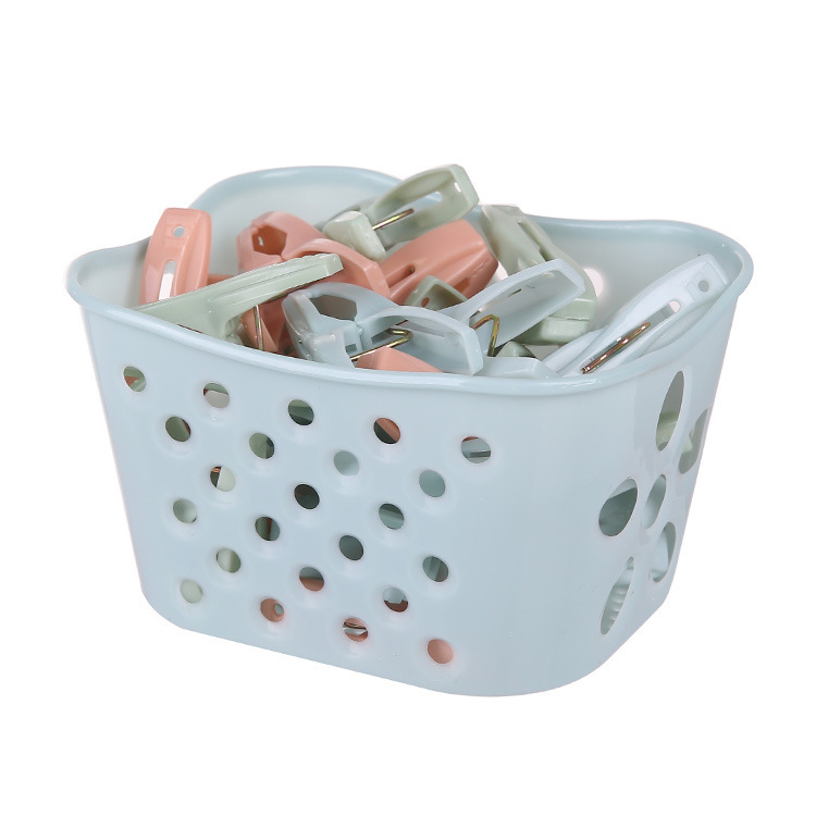 Clothes pegs - Windproof plastic clothes pegs for outdoor use with storage basket - Suitable for sheets, underwear and socks - 30 pieces - Image 1