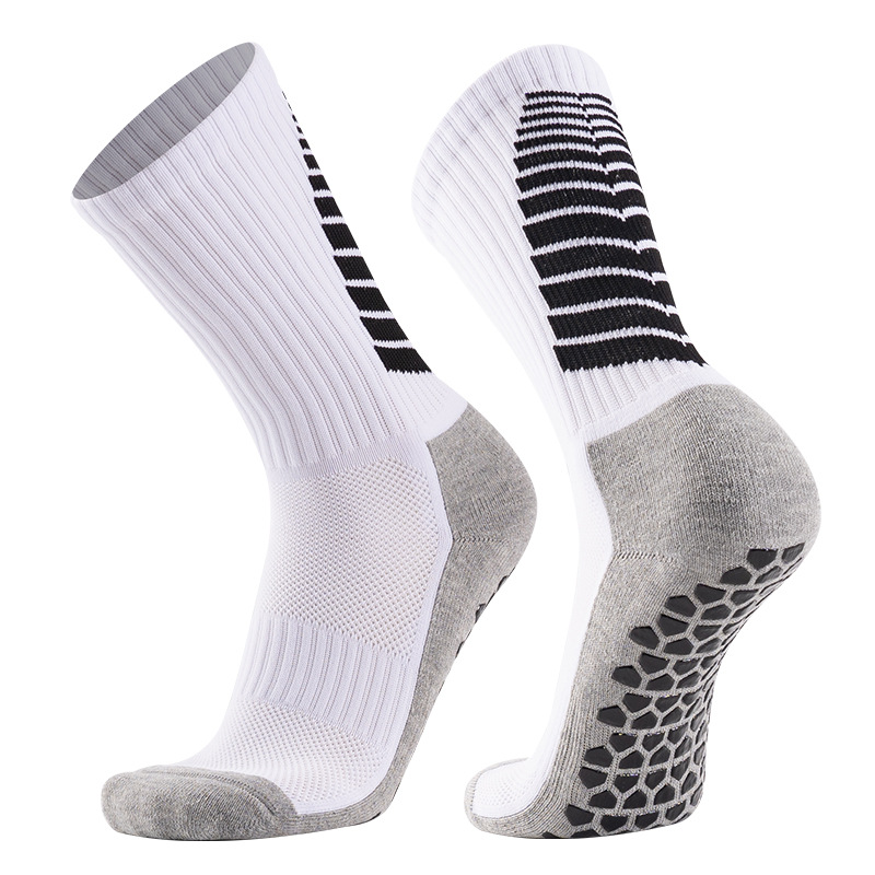 Socks - Football Socks - Men's Mid-Calf - Towel Sole - PVC Anti-Slip Thickened - Sports Football Socks - Shock Absorption and Wear Resistance - 1 Pair - White - Sizes 39-45 available - Image 1