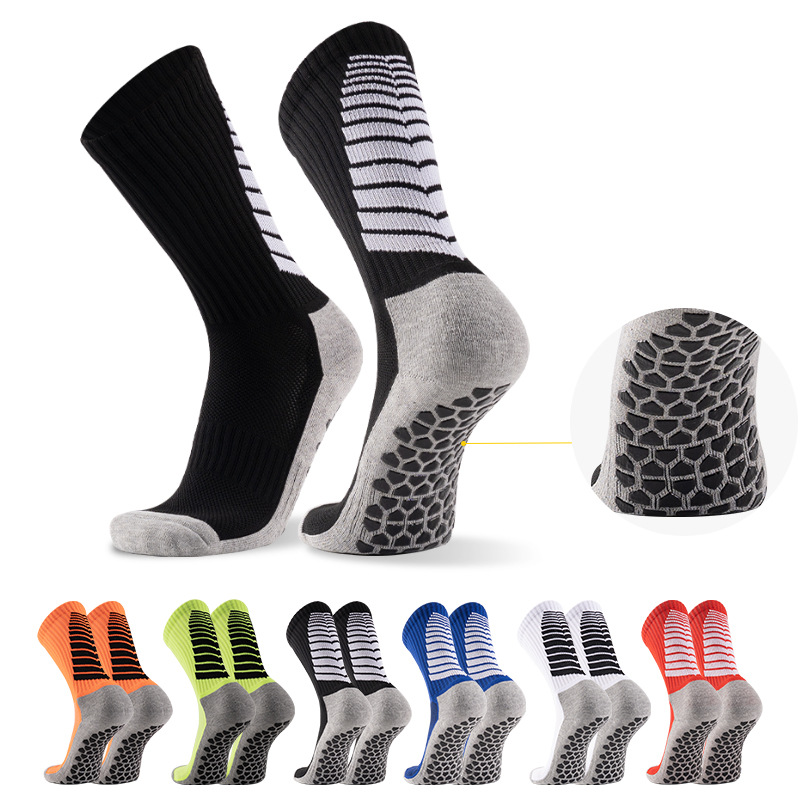 Socks - Football Socks - Men's Mid-Calf - Towel Sole - PVC Anti-Slip Thickened - Sports Football Socks - Shock Absorption and Wear Resistance - 1 Pair - White - Sizes 39-45 available - Image 2