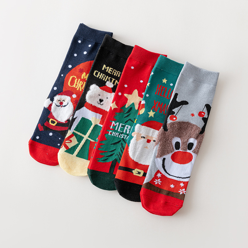 Socks - Christmas socks - Cotton women's socks with cartoon motif - 5 pairs - Image 1