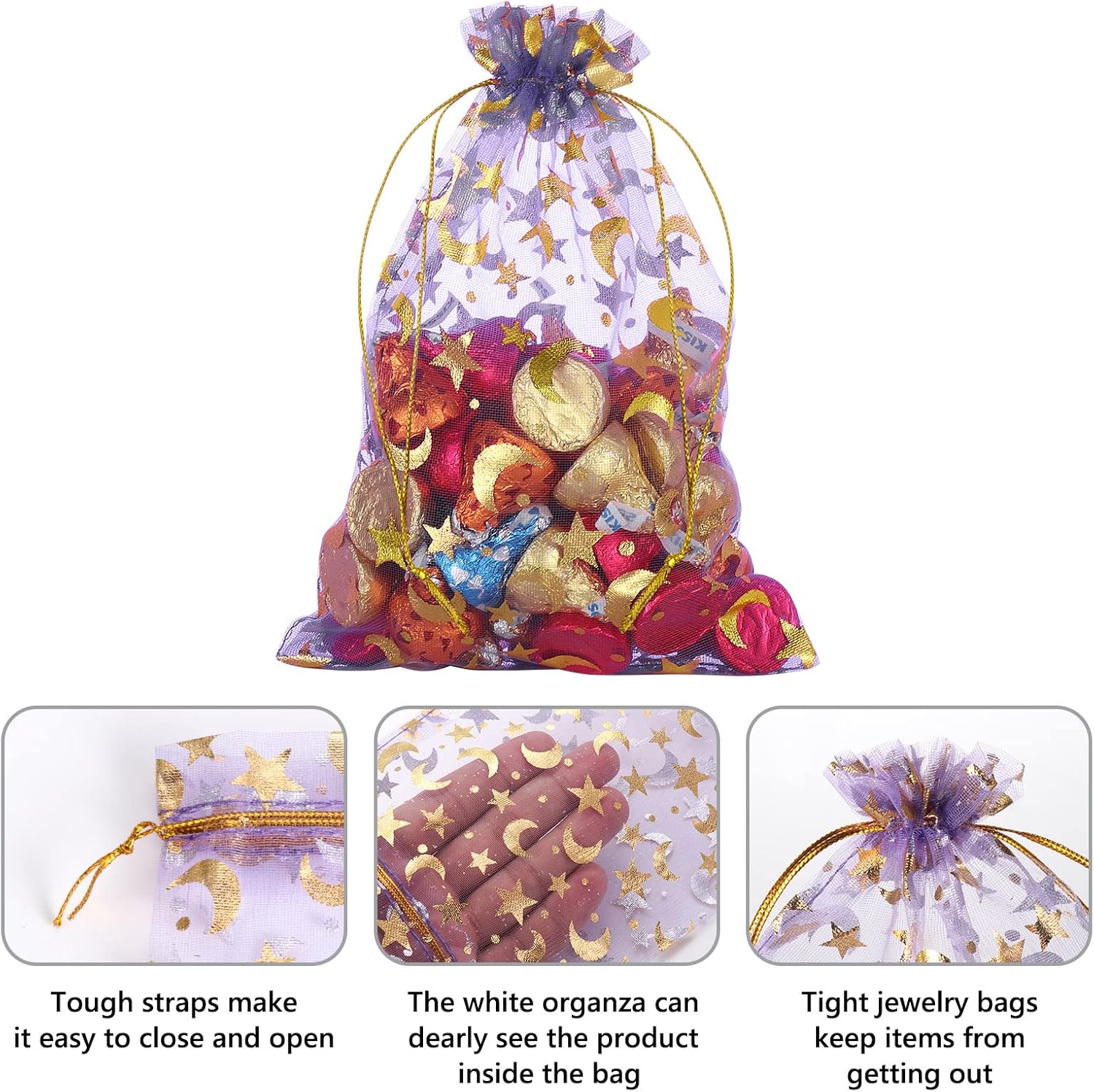 Gift bags - Purple drawstring organza - Wedding jewelry bags - 13x18cm - 100 pieces - Image 3