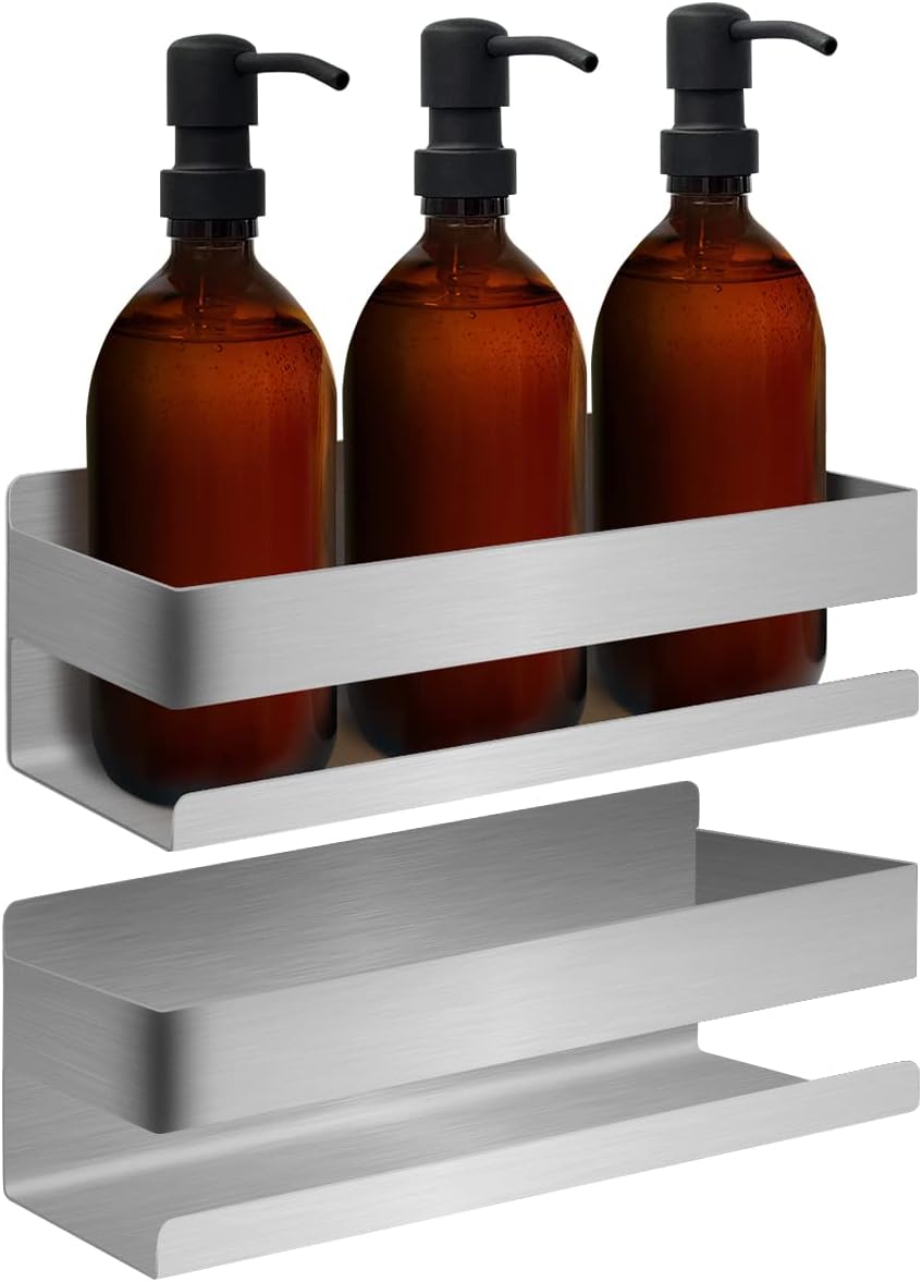Shower Shelf - No Drilling Required - Strong 3M Self-Adhesive Wall Shelf No Drilling Required - Stainless Steel - Neat Storage Basket for Shampoo and Gel - Shower Organizer - 1 Pack Silver - Image 2