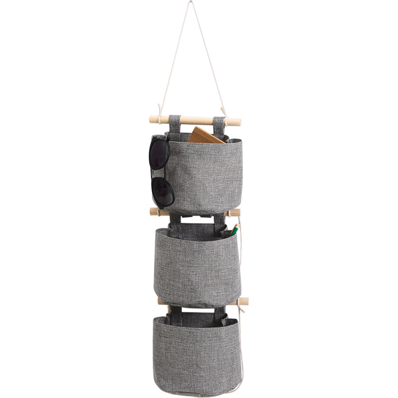 Hanging Storage Bag with Pockets - Hanging Storage Bag in Cotton and Linen - Over-the-Door Wall Organizer - Suitable for Bedroom and Bathroom - 3 Layers - Gray - Image 1