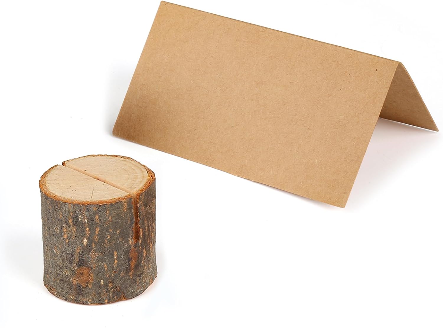 Wooden Place Cards (20) + Kraft Cards (20) - Wooden Card Holders - Wooden Place Cards - Rustic Wooden Photo Holders - Wedding Decorations - Image 1
