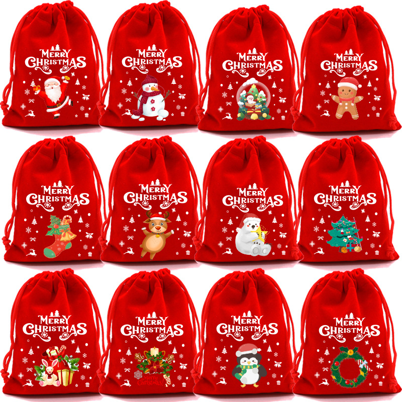 Gift bag - Christmas gift bag - Christmas candy bag - Peace Apple packaging bag - Apple bag - Random style - Red - 12 pieces - Image 1