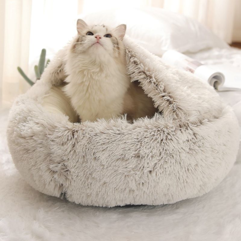 Cat bed - pet tent - kitten bed, dog pet, plush slippers, soft puppy sleeping bag, warm and comfortable, cat bed - gray - 40*40cm - Image 1