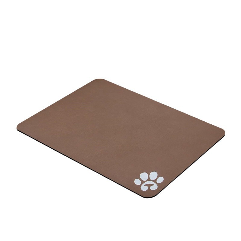 Dog and Cat Feeding Mats - Non-Slip, Super Absorbent Pet Bowl Mat with Footprint Logo - 24 x 16.9 Inches - Brown - Image 1