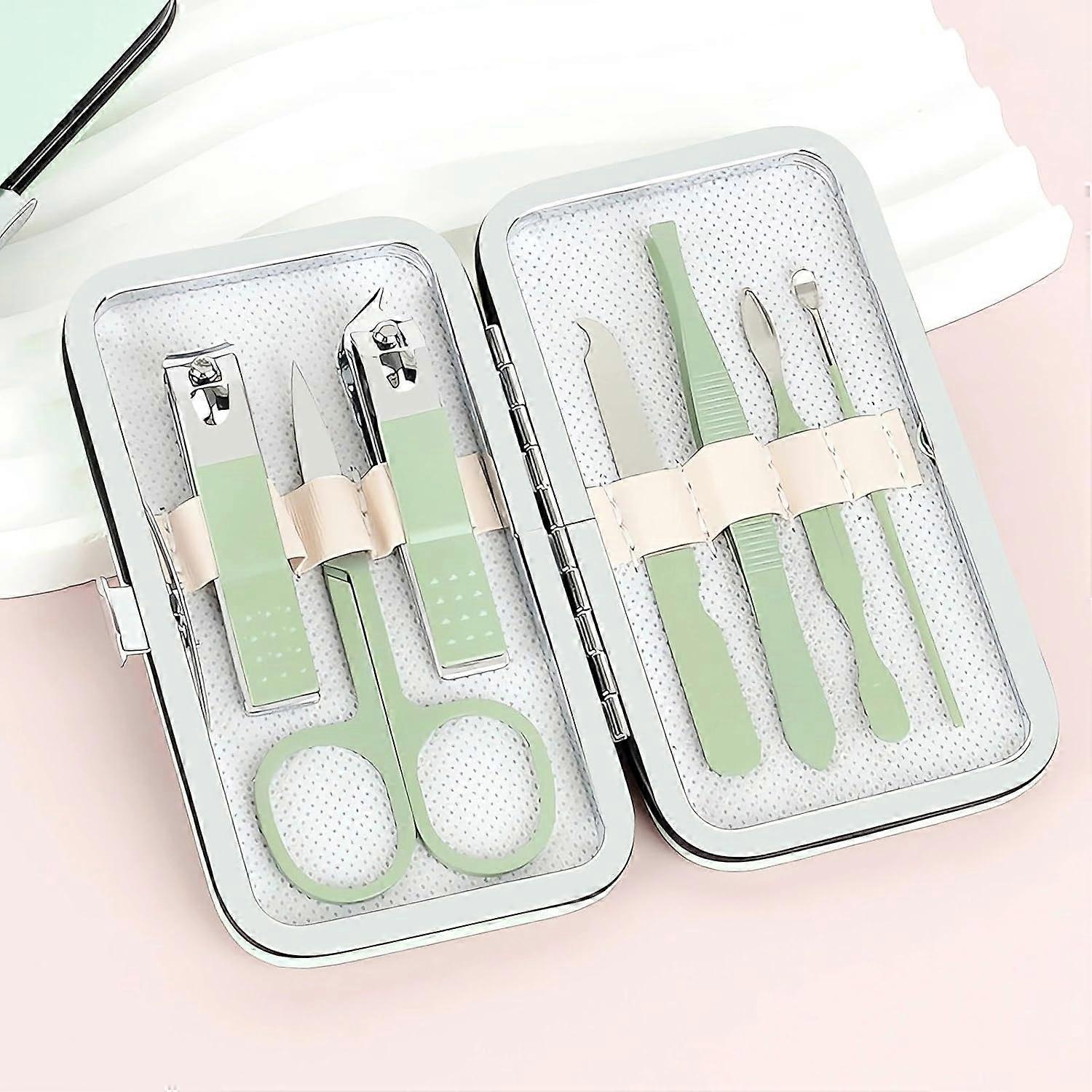 Manicure Set - Nail Clipper Set - Pedicure Care Tools - Travel Beauty Tools Made of Stainless Steel - 7 Pieces - Green - Image 1