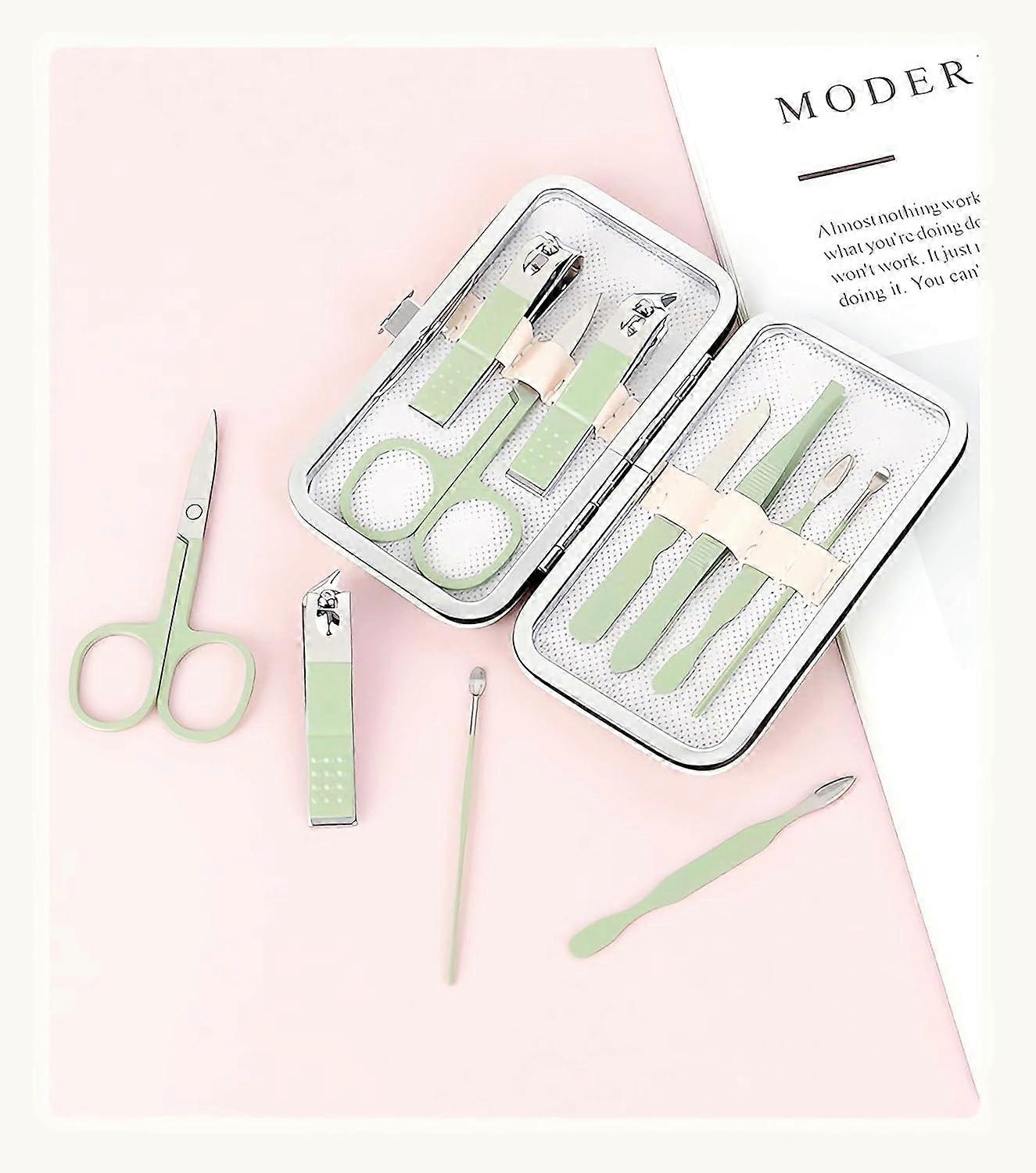 Manicure Set - Nail Clipper Set - Pedicure Care Tools - Travel Beauty Tools Made of Stainless Steel - 7 Pieces - Green - Image 4