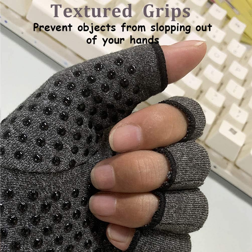 Rheumatism Gloves - Compression Gloves - Unisex - Osteoarthritis - Rheumatism - Arthritis - RSI - Carpal Tunnel Syndrome - S - Heather Grey Half Finger Gel - Image 5