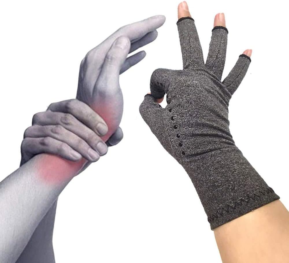Rheumatism Gloves - Compression Gloves - Unisex - Osteoarthritis - Rheumatism - Arthritis - RSI - Carpal Tunnel Syndrome - M - Heather Grey Half Finger Gel - Image 4