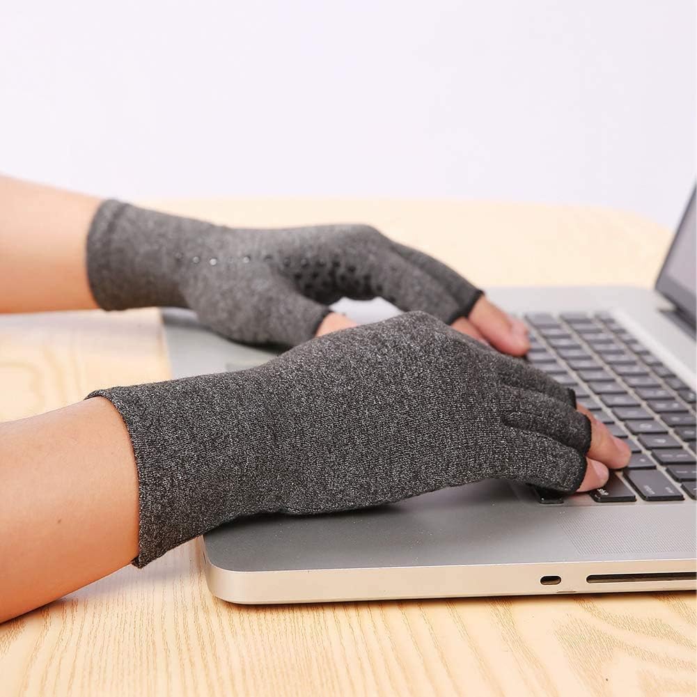Rheumatism Gloves - Compression Gloves - Unisex - Osteoarthritis - Rheumatism - Arthritis - RSI - Carpal Tunnel Syndrome - XL - Heather Grey Half Finger Gel - Image 3