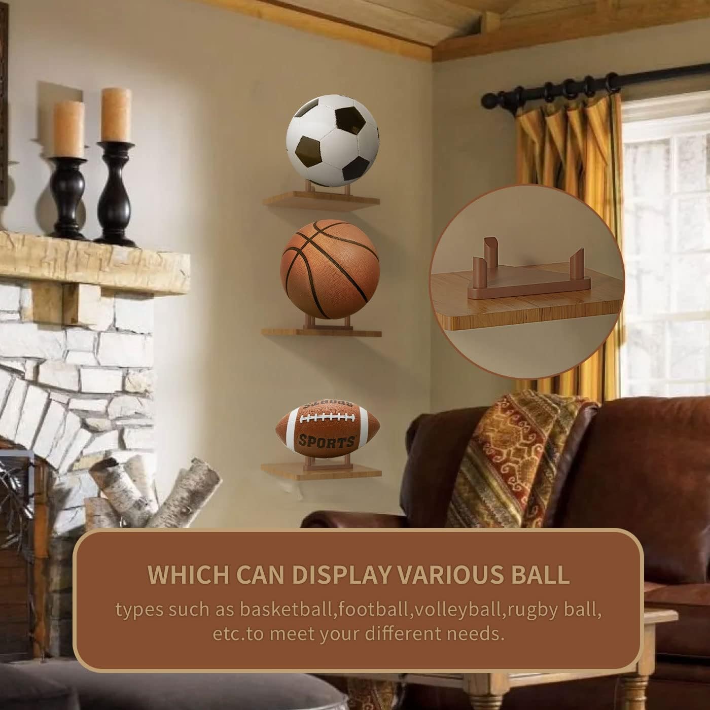Ball Stand - Wooden Ball Display Stand - For Football, Basketball, Rugby, Volleyball, Sports Ball Storage Rack - Solid Wood Trophy Signature Souvenir Display Box - Image 4