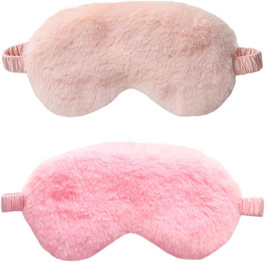 Faux Fur Eye Mask - Soft and Smooth Satin Eye Mask - Sleeping Eye Mask - 2-Pack (Pink + Yellow-Pink) - Image 1