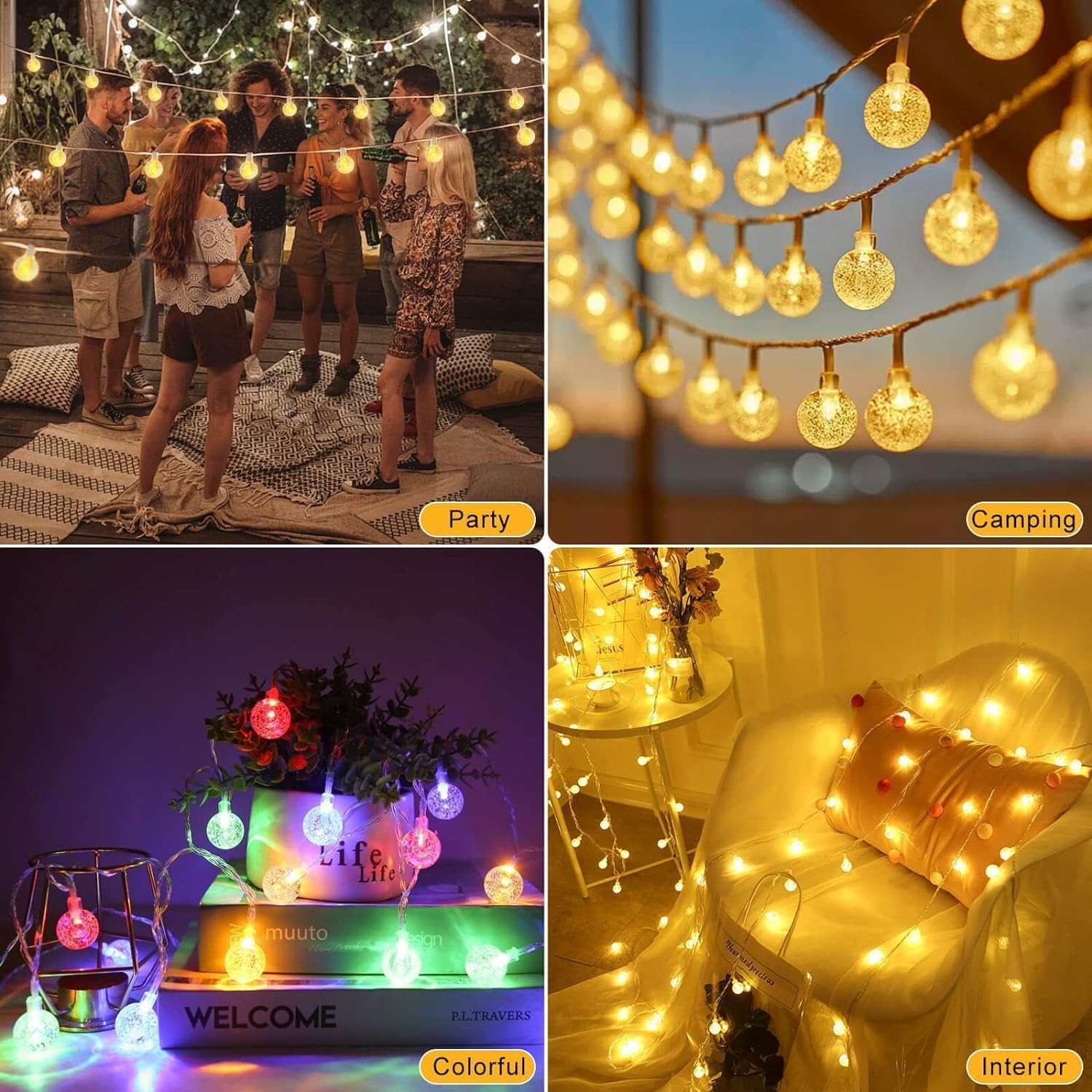 LED string lights with balls - battery operated - suitable for family gatherings, patios, gardens and weddings (6 m, 40 LEDs, warm color) - Image 4