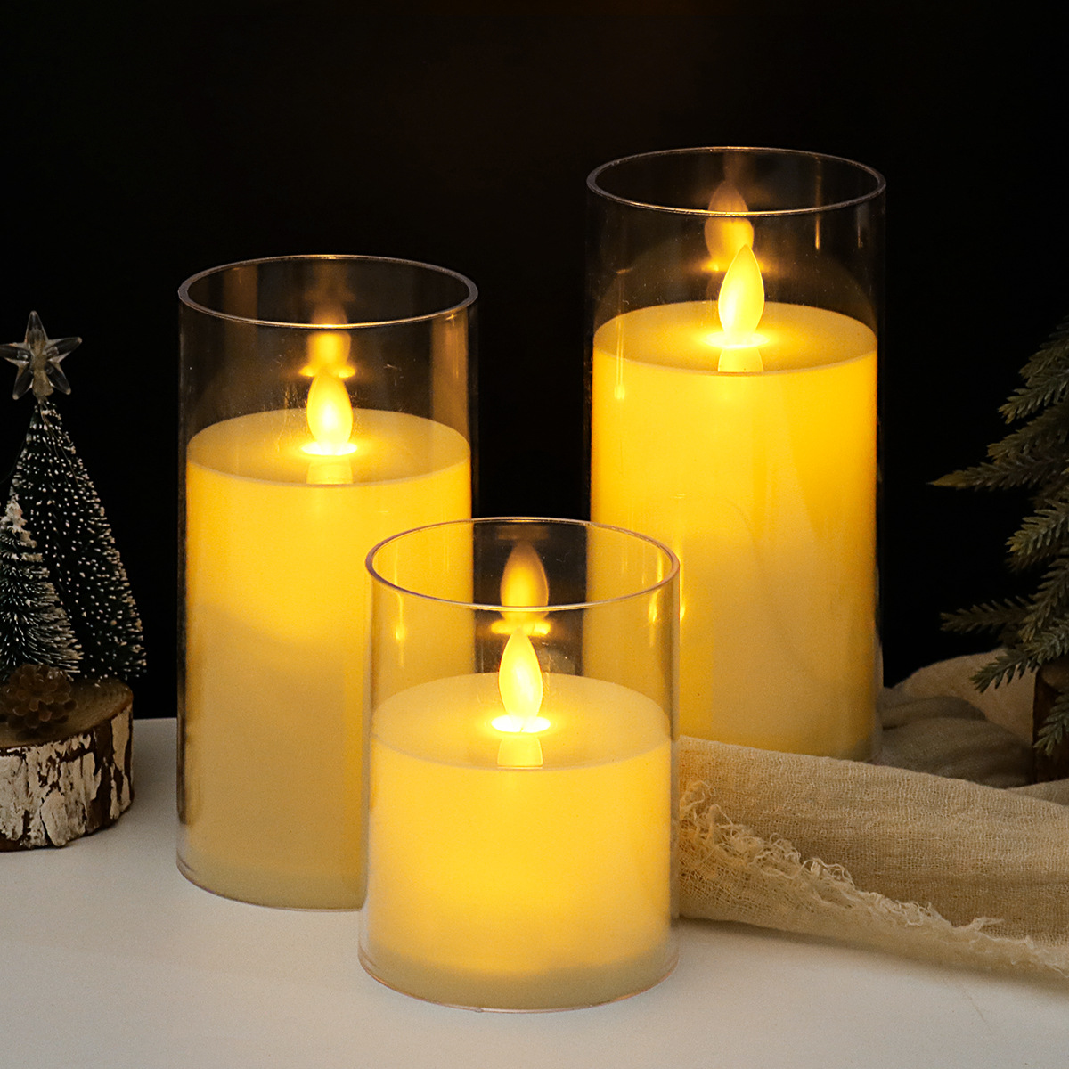 LED electronic candles, plastic candles, candle holders, flameless fireplaces, suitable for all kinds of festivals, 3 different sizes (5.5*10cm, 5.5*12.5cm, 5.5*15cm) - Image 1