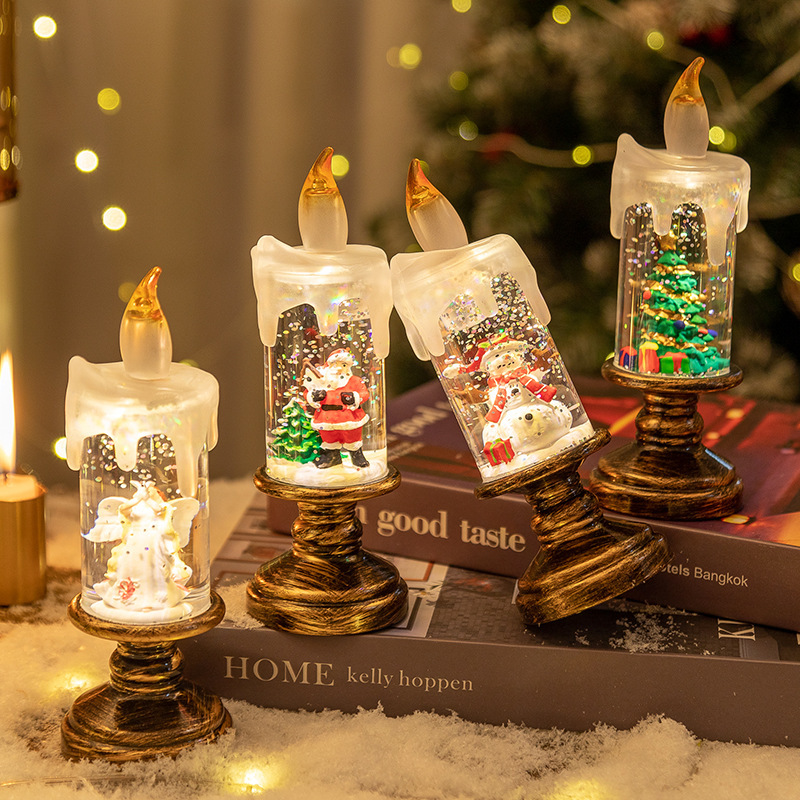 LED Candles - LED Christmas Flameless Candle Lamp - Suitable for Home Decoration - Christmas Snowball Candle - Rotating Candle Desk Night Light - Christmas Window Candle Holder - Battery Operated - Santa Claus - Image 5