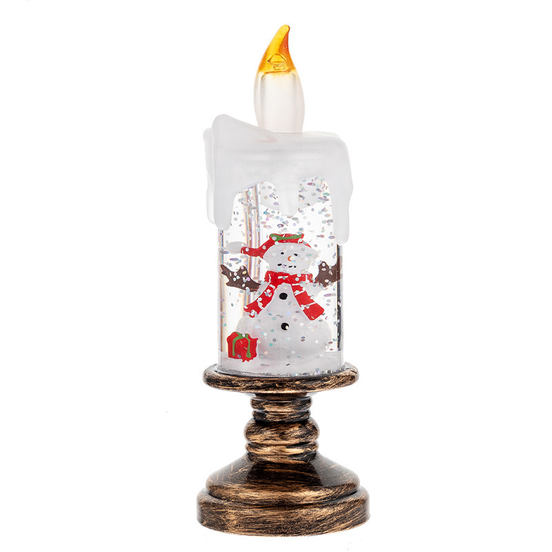LED Candles - LED Christmas Flameless Candle Lamp - Suitable for Home Decoration - Christmas Snowball Candle - Rotating Candle Desk Night Light - Christmas Window Candle Holder - Battery Operated - Snowman - Image 1