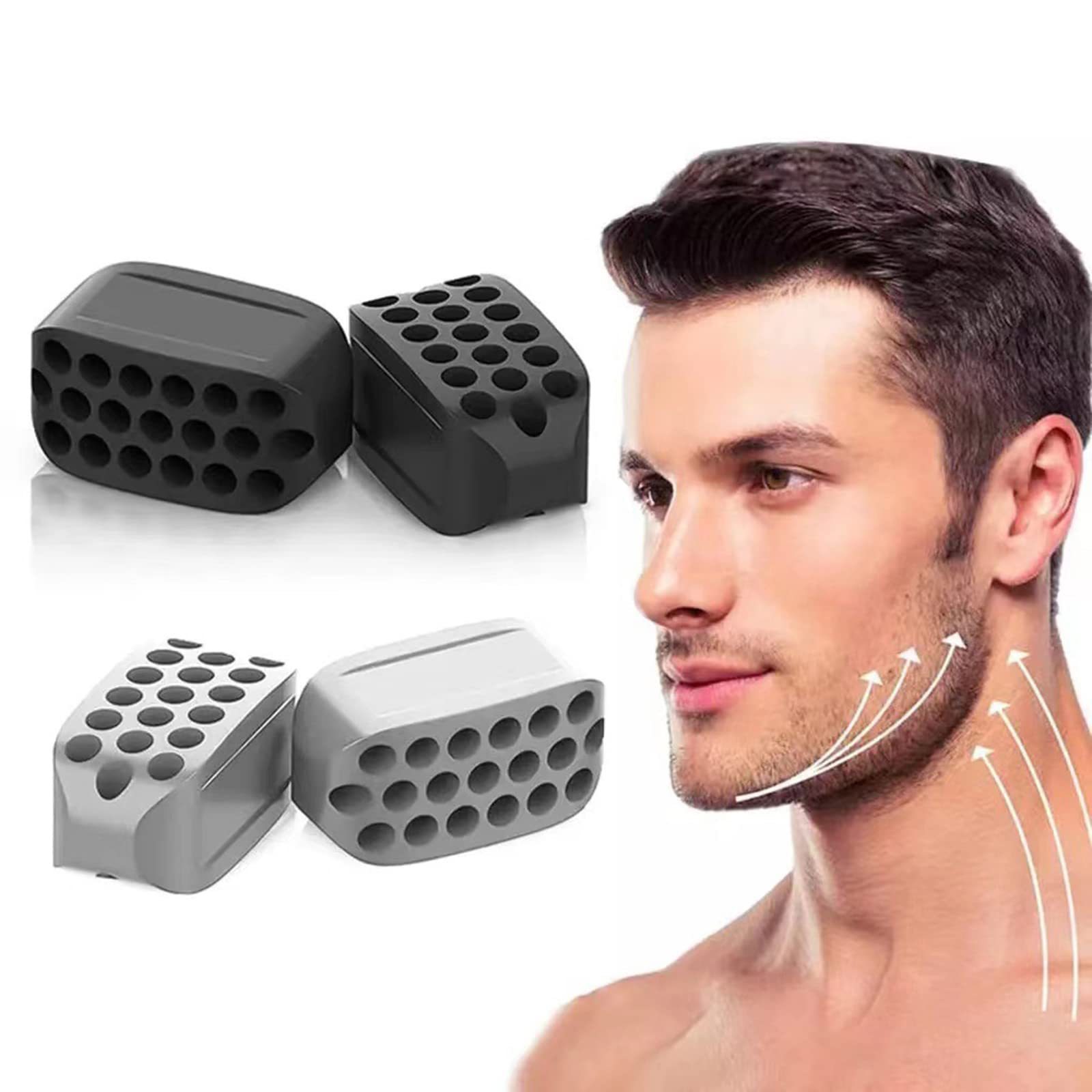 Jawline Trainer - Silicone Jaw Trainer - Powerful jaw trainer and jawline shaper for all levels - Slimmer, firmer and contours the face - 2 pieces (black + white) - Image 1