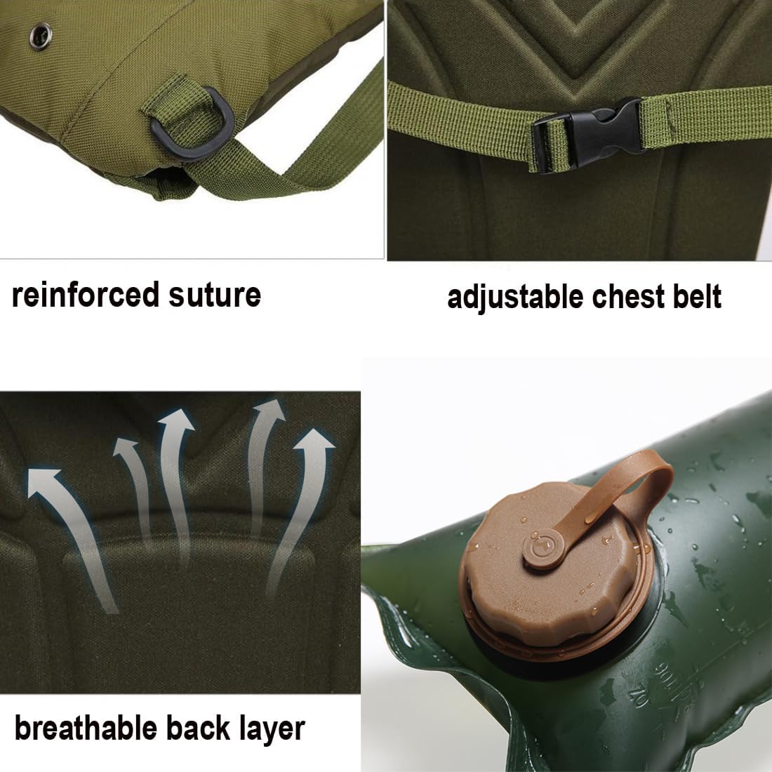 Water Bag–Water Storage–Hydration Backpack–Camping & Hiking–Food Grade Portable Water Bag–3L–Khaki - Image 4