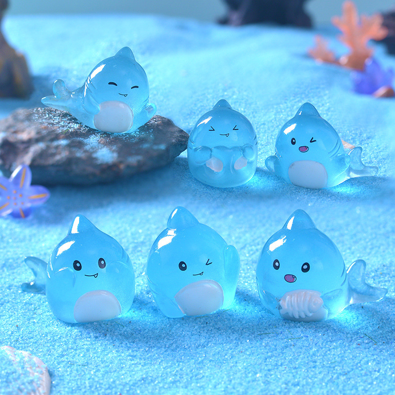 Aquarium Decoration – Ornaments – Mini Ocean Resin Animals – Luminous Mini Shark Figures – Durable & Non-Fading Resin – Glow-in-the-Dark Sea Animals – For Fairy Garden, Micro Landscape, Aquarium & Home Decor – Pack of 6 - Image 1