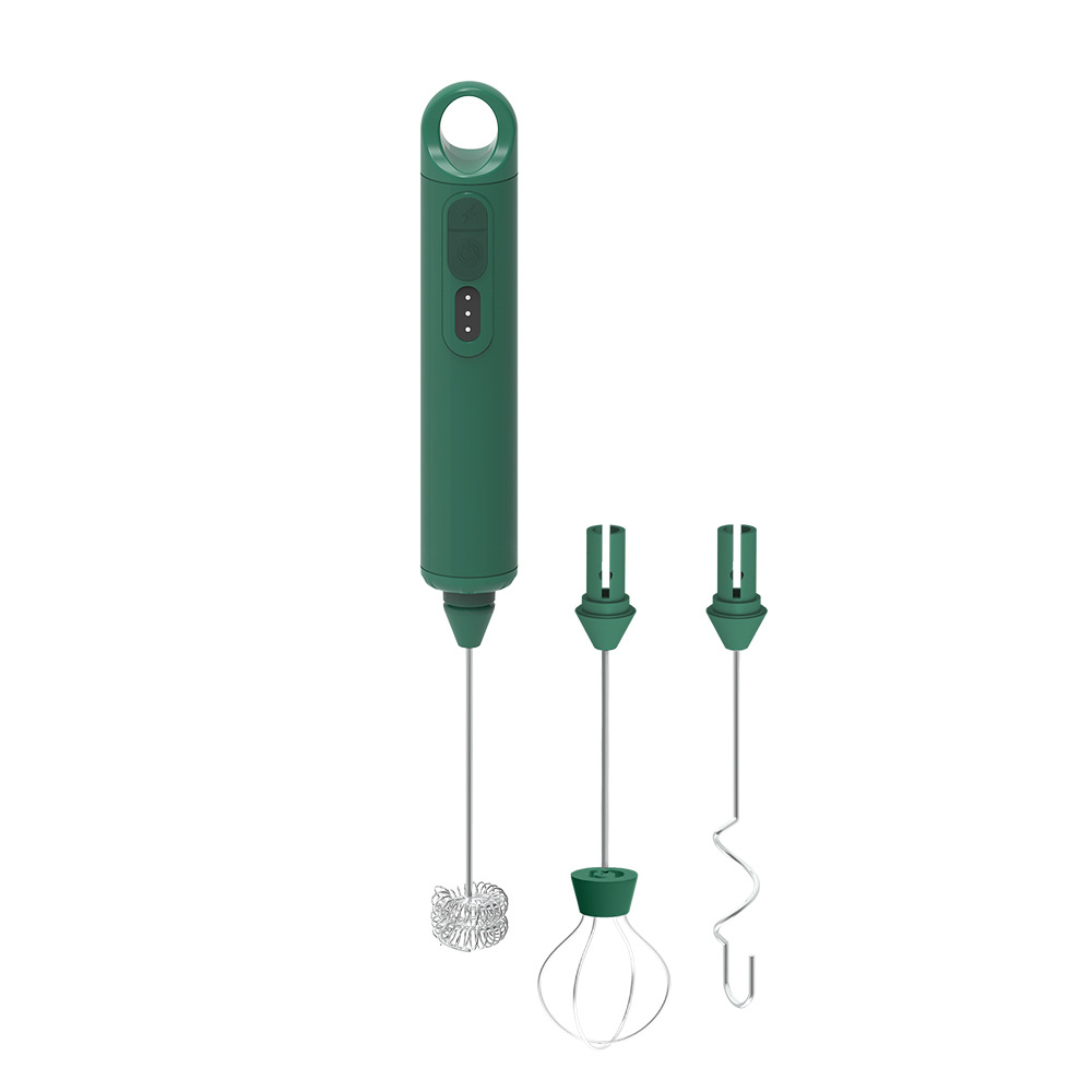 Rechargeable Milk Frother - Handheld Electric Milk Frother with 3 Speeds and 3 Interchangeable Beaters - For Coffee, Latte, Cappuccino, Eggs, Hot Chocolate - USB, Portable, Green - Image 1
