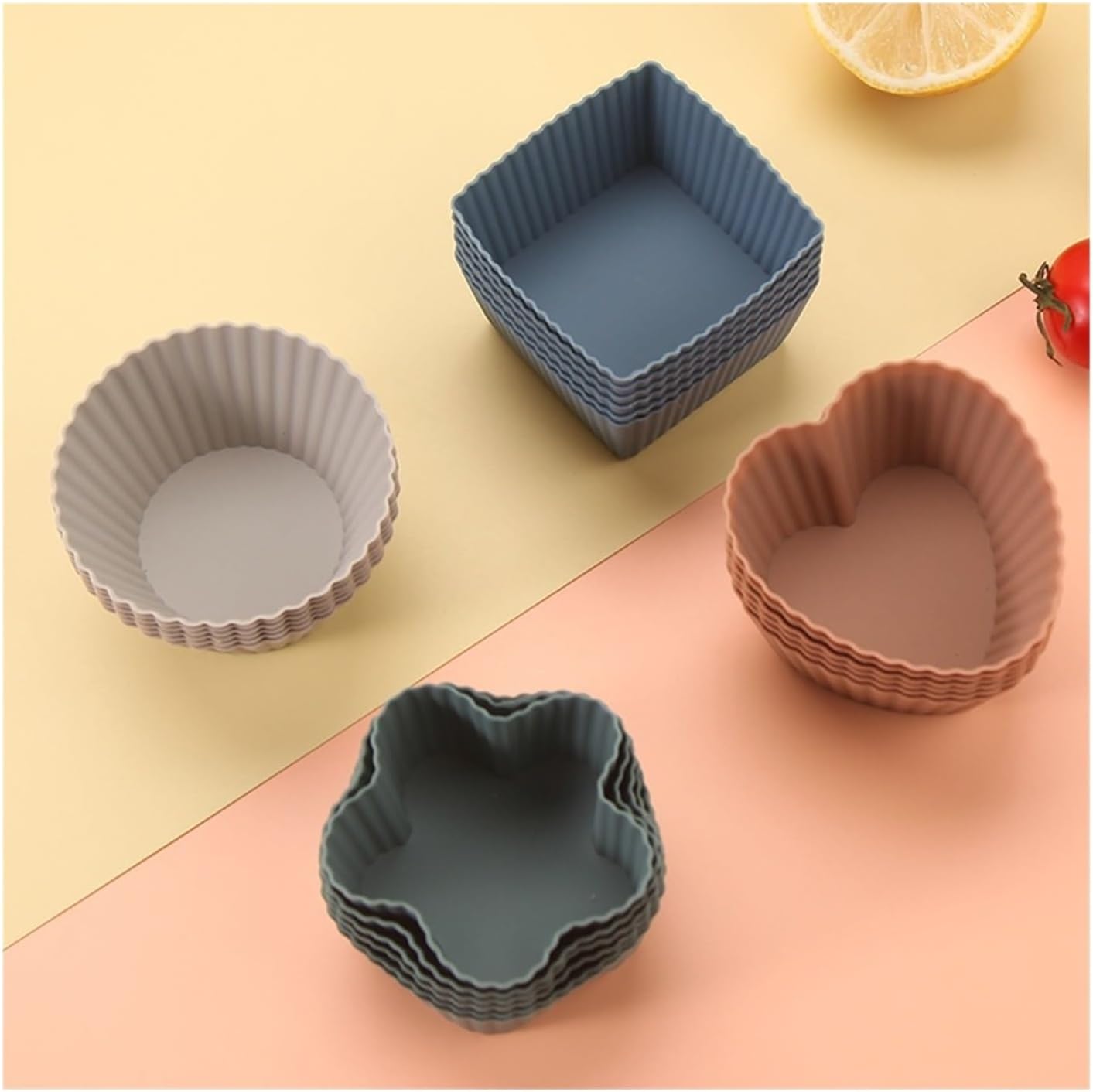 Paper Cupcake Cases – Mini Baking Pan – Mini Cake Molds – Baking Tools – Round, Square & Heart Shaped Silicone Molds – Heat Resistant, Reusable, Flexible and Non-Stick – Perfect for Baking, Parties & Birthdays – Pack of 24 - Image 1
