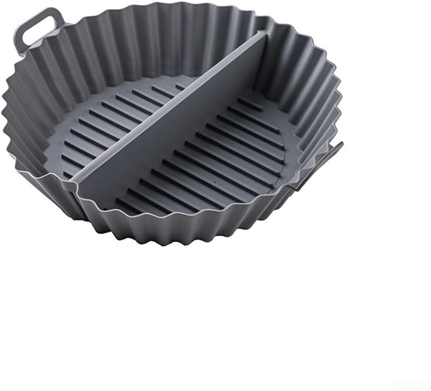 Airfryer baking tray – Airfryer accessories – Round Silicone Baking Tray with Division – Non-Stick Heat Resistant Baking Pan for Oven & Airfryer – Suitable for Cakes, Cookies & Muffins – 20×20×4.5 cm – Gray – 2 pieces - Image 1