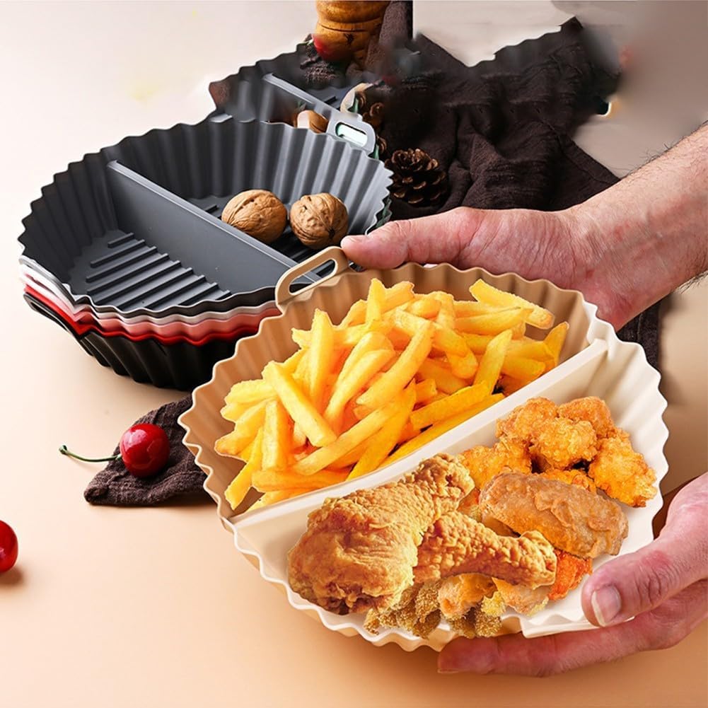 Airfryer baking tray – Airfryer accessories – Round Silicone Baking Tray with Division – Non-Stick Heat Resistant Baking Pan for Oven & Airfryer – Suitable for Cakes, Cookies & Muffins – 20×20×4.5 cm – Gray – 2 pieces - Image 3