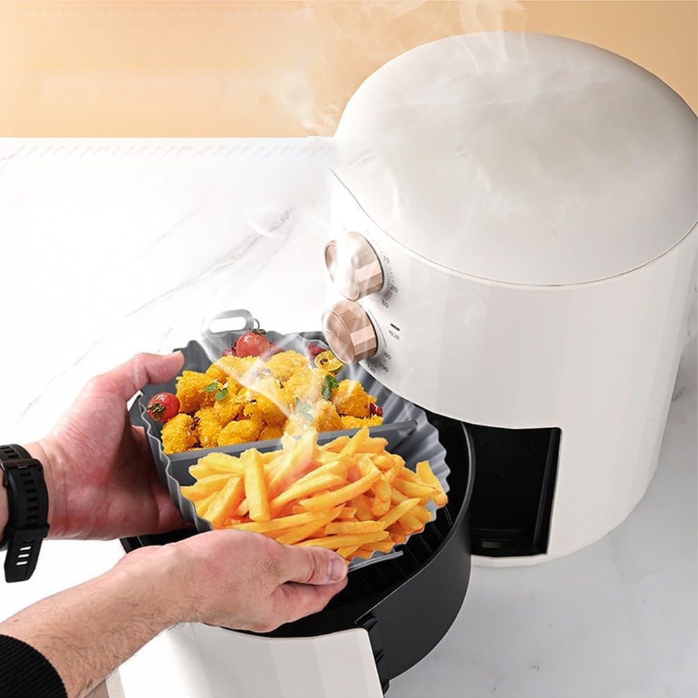 Airfryer baking tray – Airfryer accessories – Round Silicone Baking Tray with Division – Non-Stick Heat Resistant Baking Pan for Oven & Airfryer – Suitable for Cakes, Cookies & Muffins – 20×20×4.5 cm – Gray – 2 pieces - Image 4