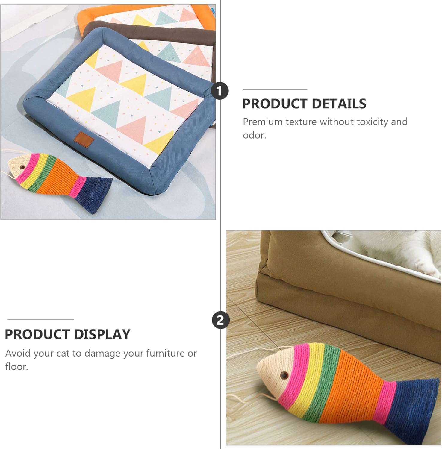 Interactive Cat Toys - Cat Toys - Intelligence Cat Toys - Sisal Scratching Mat in Fish Shape - Durable Scratching Toys for Cats - Protects Furniture & Provides Long-Lasting Fun - 3 Pieces - Image 3