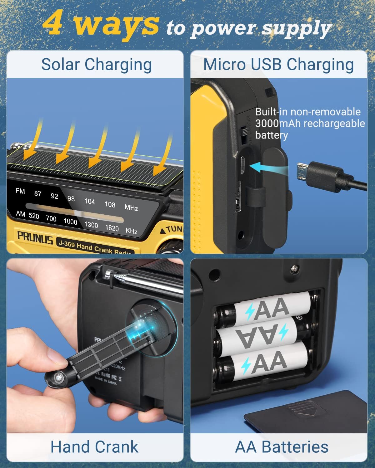 Emergency Radio Solar Wind-Up - Model 2025 - 2500 mAh Power Bank - AM/FM Radio with Flashlight & SOS - Emergency Kit for Camping & Power Outages - Gray - Image 4