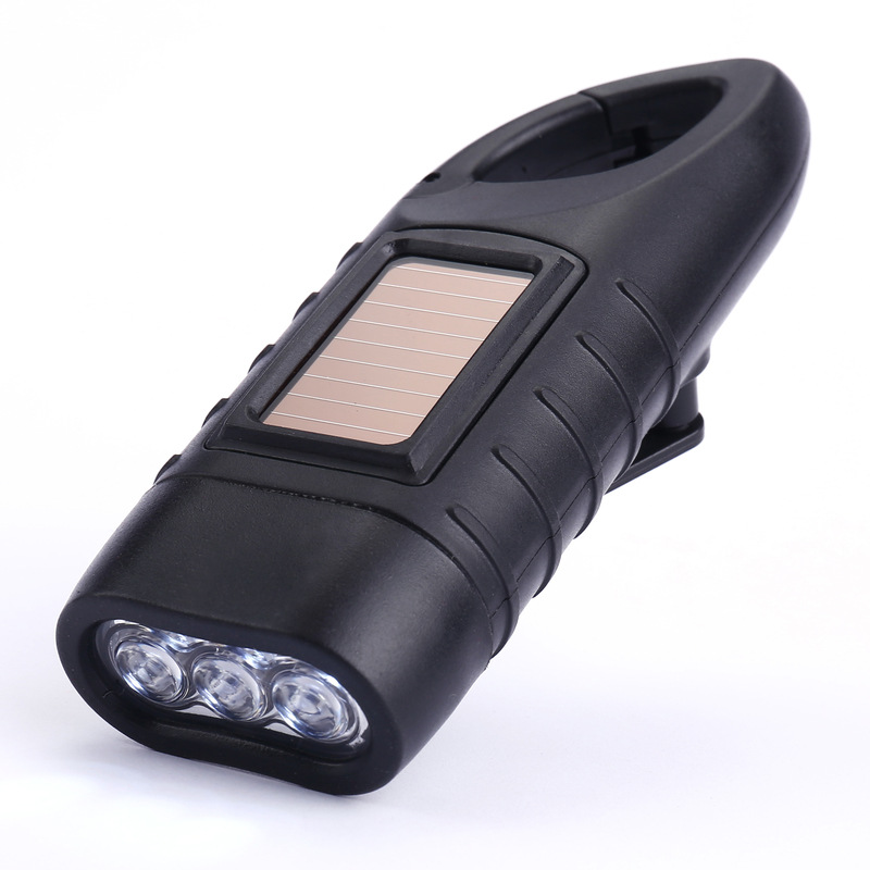 Emergency Flashlight - Military Clamp Rechargeable - Dynamo & Solar Powered - For Emergency Kits and Power Outages - Black - Image 1