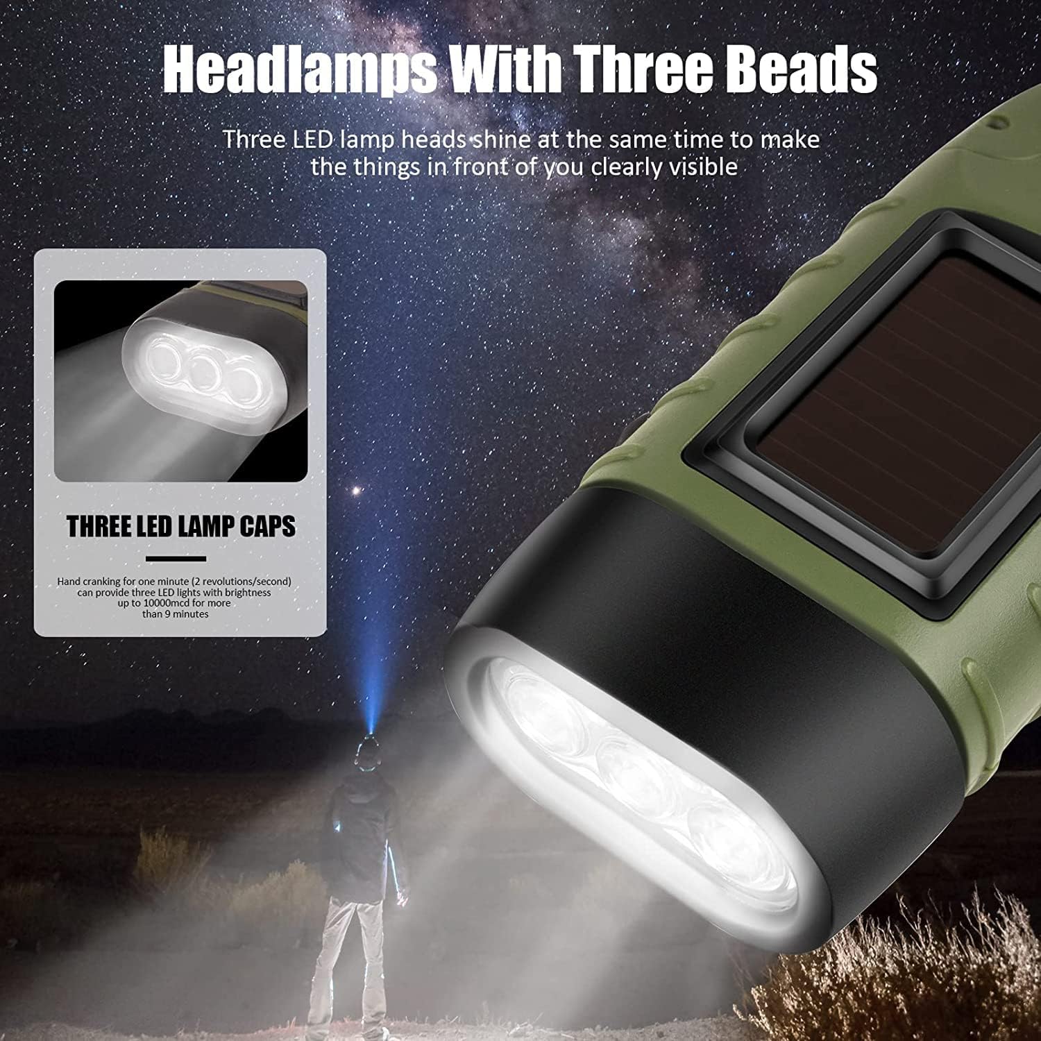 Emergency Flashlight - Military Clamp Rechargeable - Dynamo & Solar Powered - For Emergency Kits and Power Outages - Black - Image 4