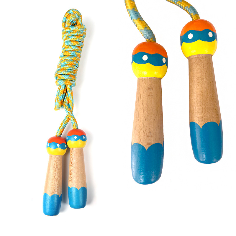 Adjustable Kids Skipping Rope - Wooden Handle & Cotton Rope - 285 cm - For Boys & Girls - Fitness & Games - Image 1