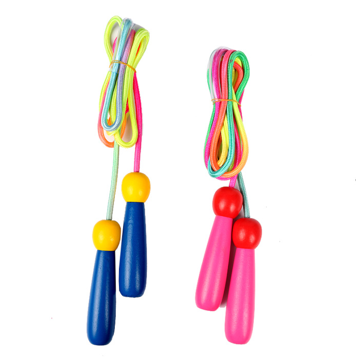 Adjustable Children's Skipping Rope (2 Pieces) - with Wooden Handle and Cotton Rope - 285 cm - For Boys & Girls - Fitness & Games - Image 1