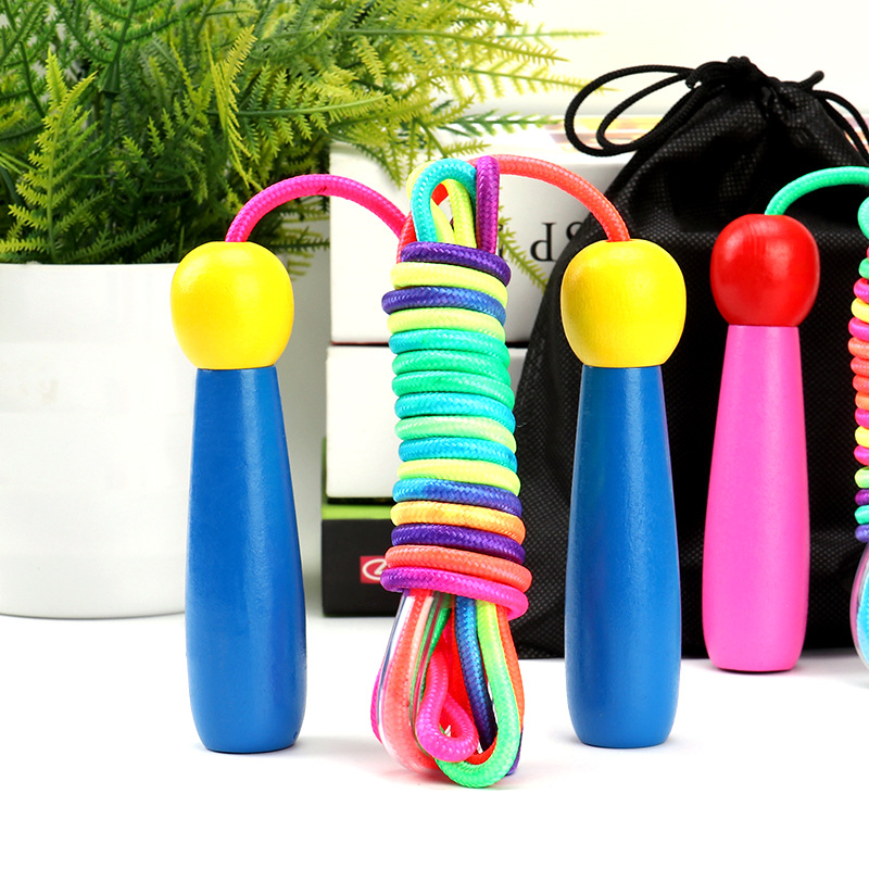 Adjustable Children's Skipping Rope (2 Pieces) - with Wooden Handle and Cotton Rope - 285 cm - For Boys & Girls - Fitness & Games - Image 2