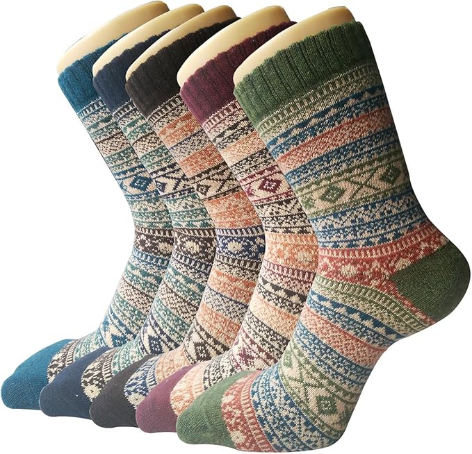 Winter Socks - 5 Pairs of Thick Wool Socks - For Women and Girls - Breathable and Soft - Multicolor Design - Image 1