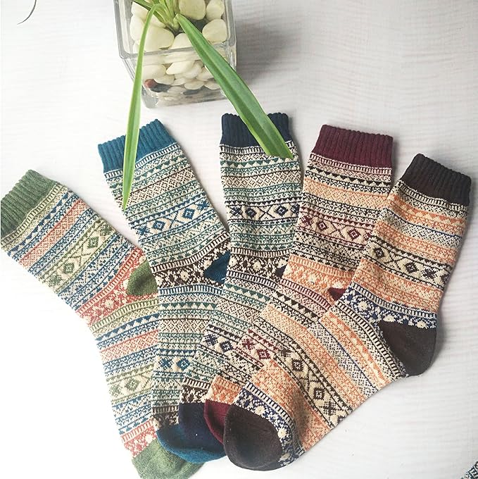 Winter Socks - 5 Pairs of Thick Wool Socks - For Women and Girls - Breathable and Soft - Multicolor Design - Image 2