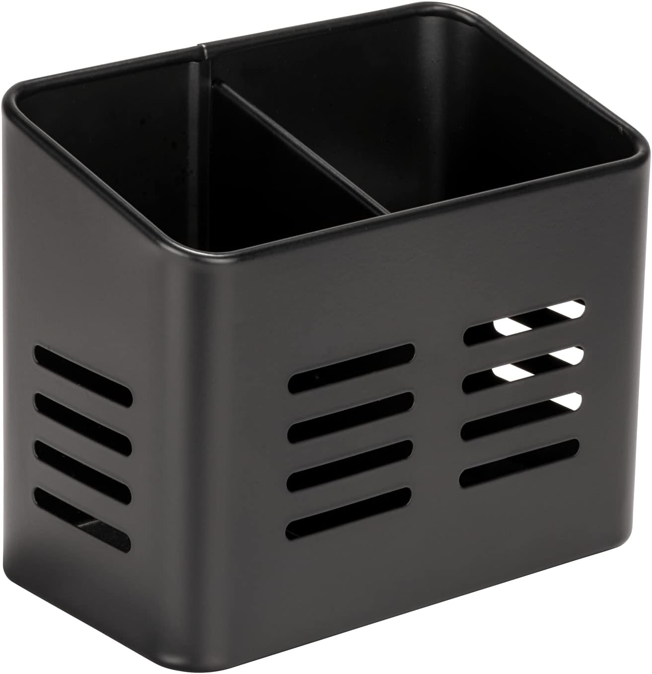 Stainless Steel Cutlery Basket Black - 430 Stainless Steel - Cutlery Holder & Drainer - With Bottom Holes - Square - 16 x 13.5 cm - Image 1