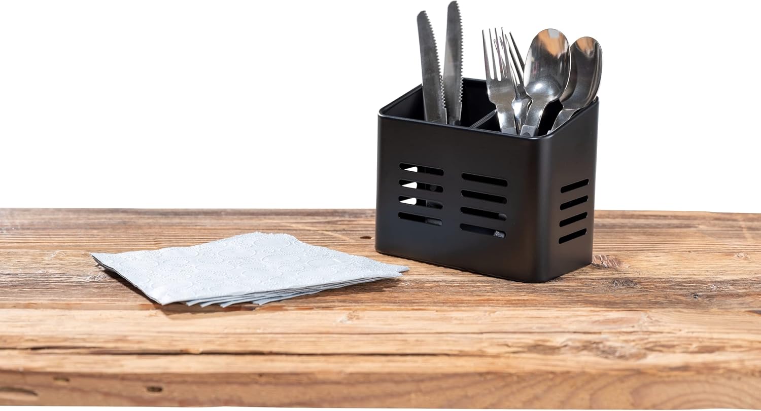 Set of 2 Cutlery Holders - Black & Silver - 430 Stainless Steel Cutlery Basket - Countertop Drainer - Modern & Rustproof - Image 3