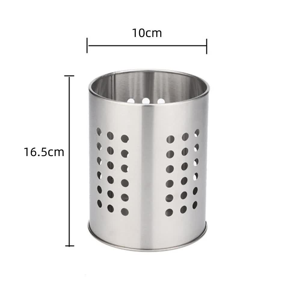 Stainless Steel Kitchen Utensil Holder Round - Spatula Holder for Countertop - 10 x 16.5 cm - Stainless Steel - Silver - Image 1