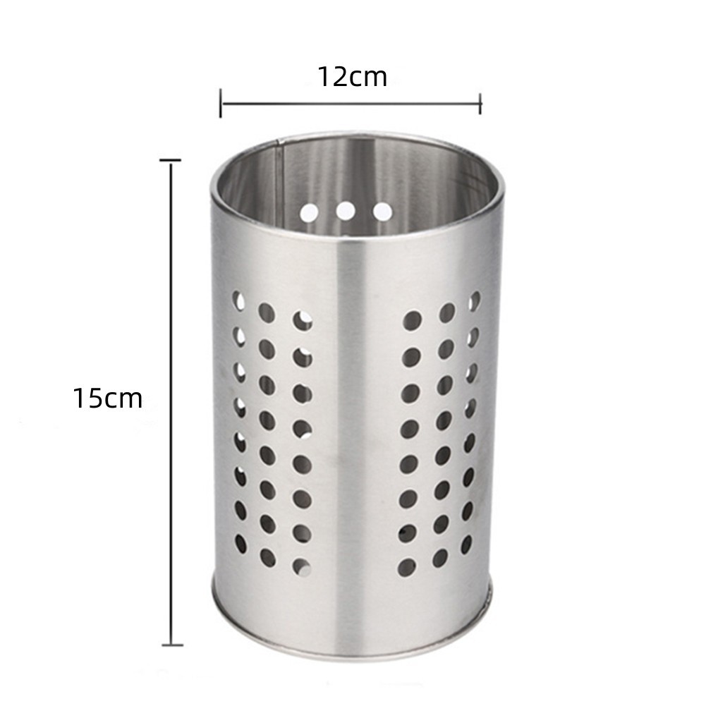 Large stainless steel cutlery holder - cutlery container cylinder - 12 x 15 cm - kitchen organizer - silver - Image 1