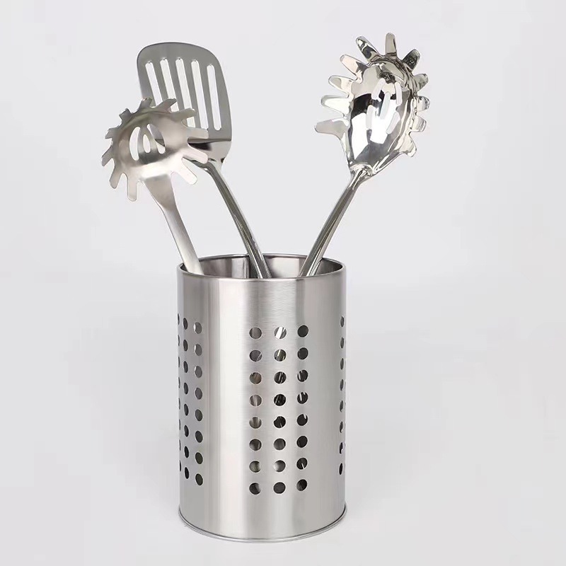 Large stainless steel cutlery holder - cutlery container cylinder - 12 x 15 cm - kitchen organizer - silver - Image 3