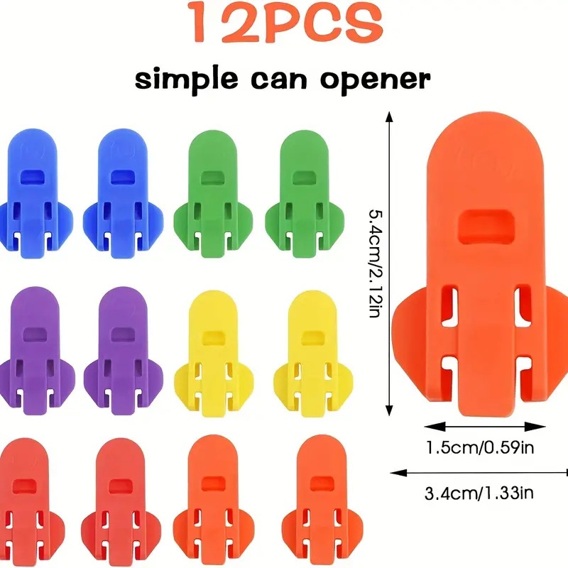 12 Piece Can Opener for Soda & Beer - Ring Opener & Nail Protector - Easy Opening - Multicolor - Image 1