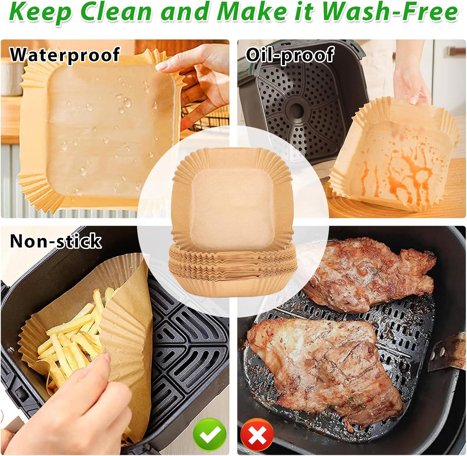 Airfryer Baking Paper XXL - Set of 300 - 20-24 cm - Disposable Inserts for Large Airfryers (5L-12L) - Oil Resistant - Image 3