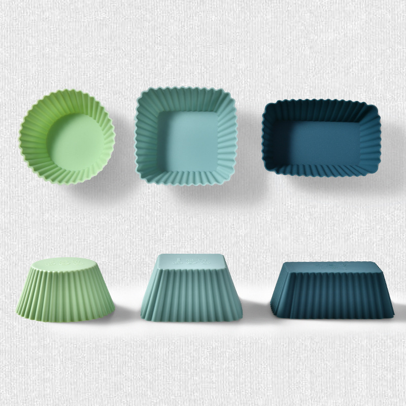 Silicone Muffin Mold Set - 24 Pieces - Reusable Cupcake Molds - Round, Square & Rectangular - Blue & White - Image 5