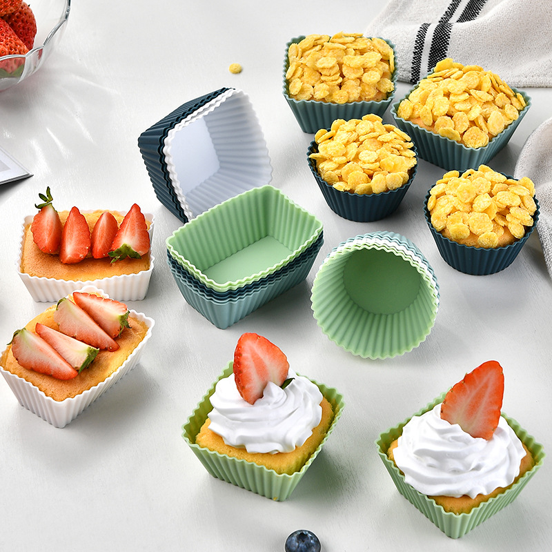 Silicone Muffin Mold Set - 12 Pieces - Reusable Cupcake Molds - Round, Square & Rectangular - Blue - Image 2